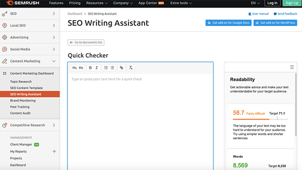 پلاگین سئوی semrush writting assistance