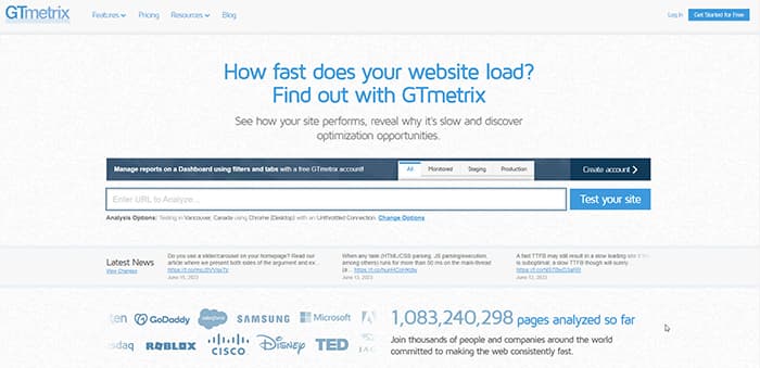 سایت gtmetrix