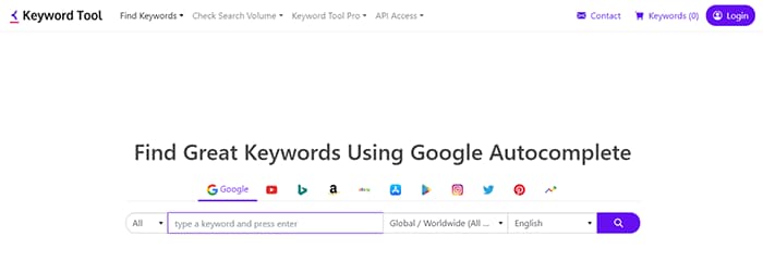 ابزار keyword tool
