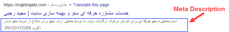 متا دیسکریپشن در serp نشان داده می شود