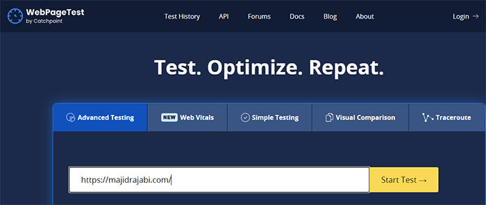 تست سایت مجید رجبی با استفاده از ابزار webpagetest