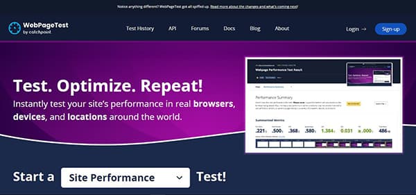 ابزار webpage test برای بررسی سرعت لود صفحات